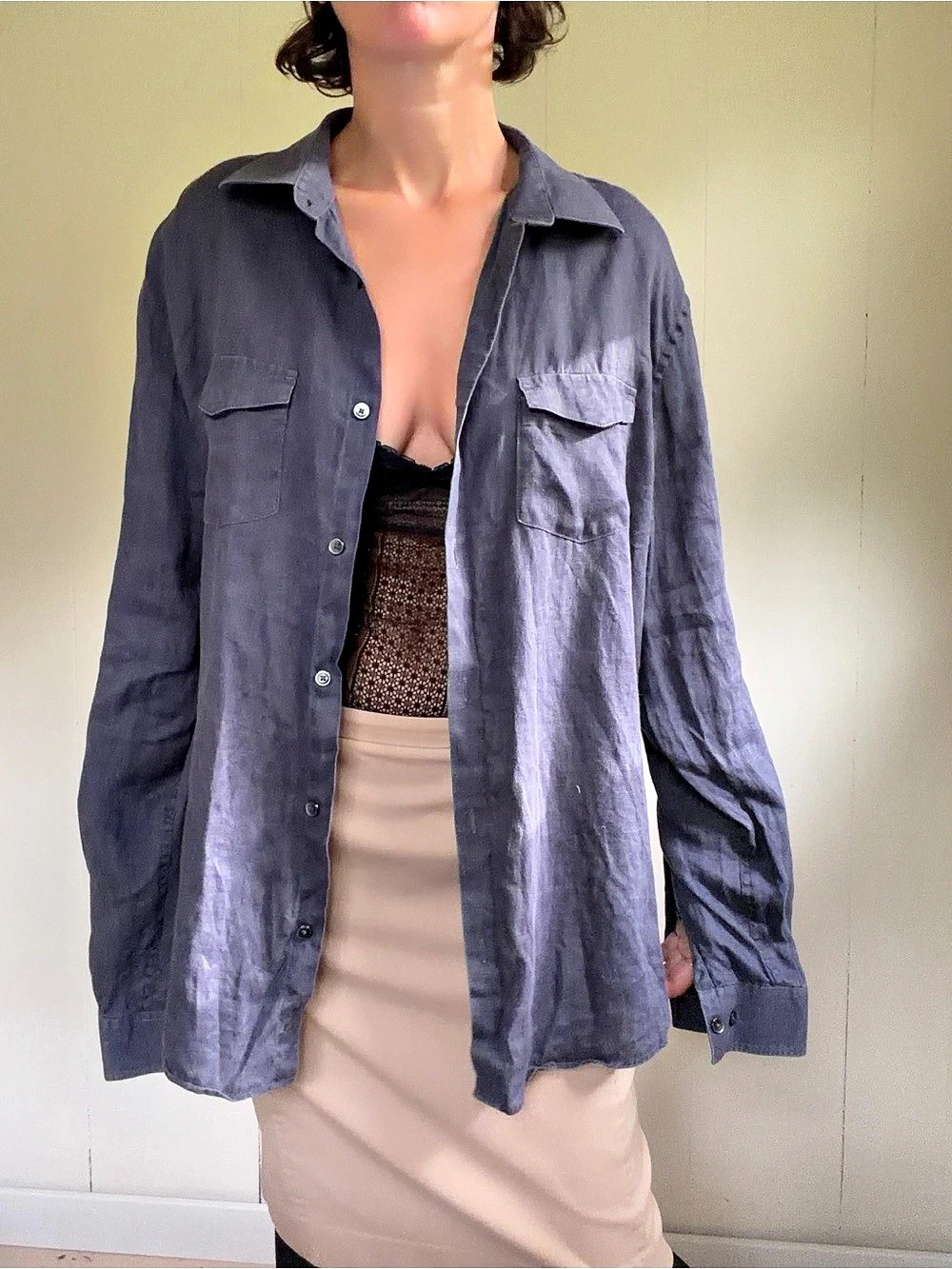 Calvin Klein 100% linen shirt in Navy boyfriend minimalist